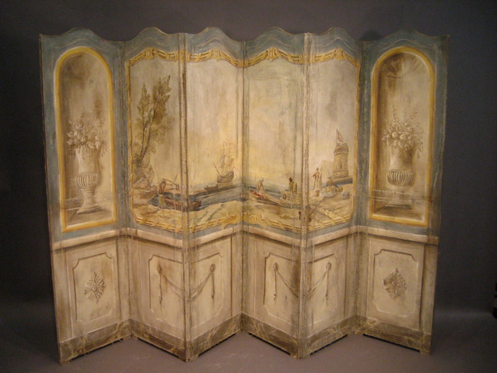 Louis XVI Style Six-Panel Screen with Seascape, c. 1890