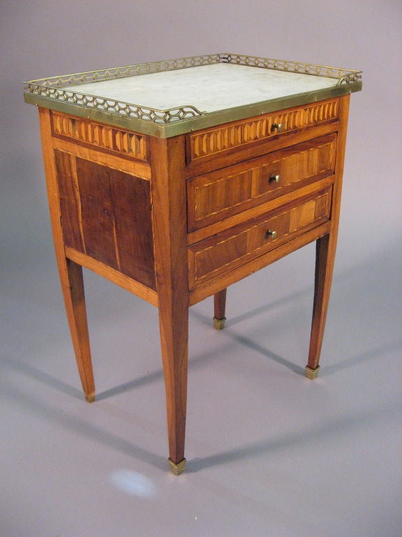 Louis XVI Period Walnut Chevet with Marble Top, France, c. 1790