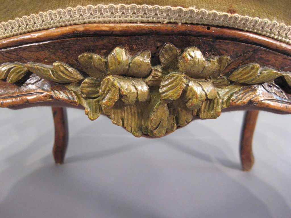 French Louis XV Fauteuil in Walnut with Painted Accents, France c. 1760 For Sale