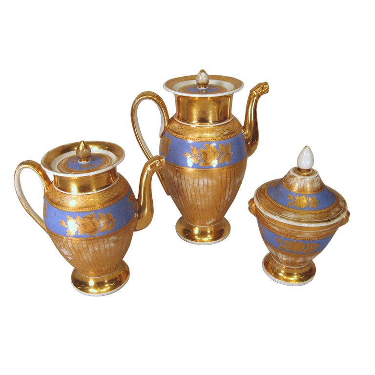 Paris Porcelain 3-Piece Tea & Coffee Service, France c. 1840