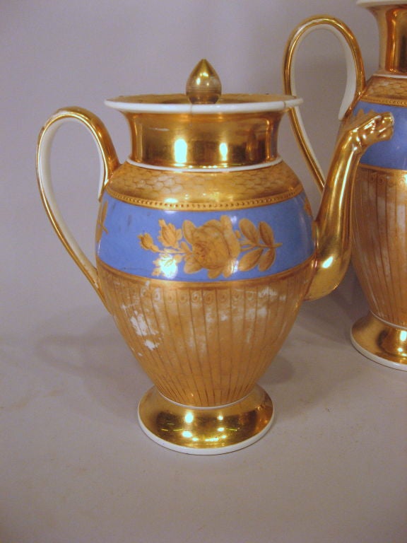 Gilt Paris Porcelain 3-Piece Tea & Coffee Service, France c. 1840