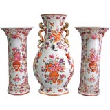 Antique Famile Rose Three-piece Porcelain Garniture, China c. 1760