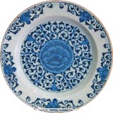 Stunning Delft Charger with Lotus Design, c. 1700