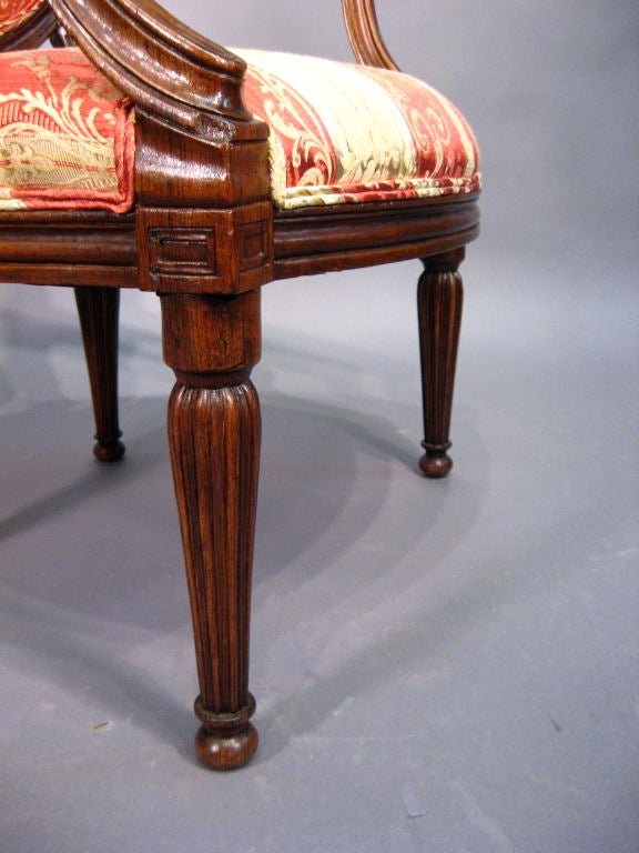 Upholstery Louis XVI design Fautueil constructed in Walnut, Italy c. 1780 For Sale