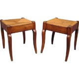 Pair Louis Philippe Benches in Walnut & Rush, France c. 1840