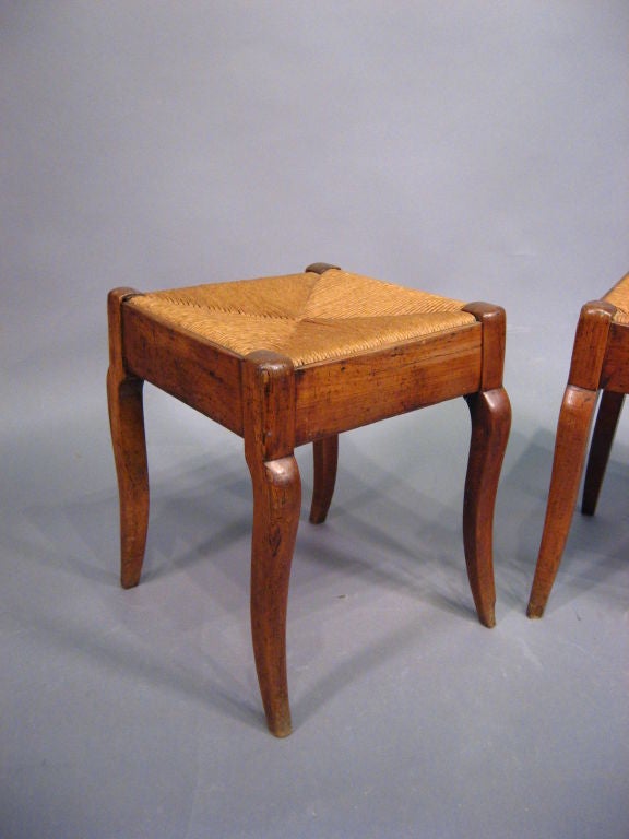 French Pair Louis Philippe Benches in Walnut & Rush, France c. 1840