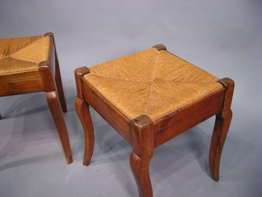 19th Century Pair Louis Philippe Benches in Walnut & Rush, France c. 1840