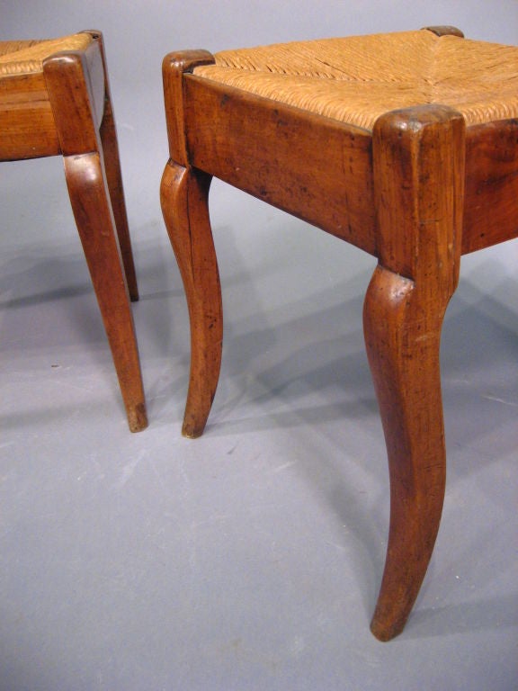 Pair Louis Philippe Benches in Walnut & Rush, France c. 1840 1