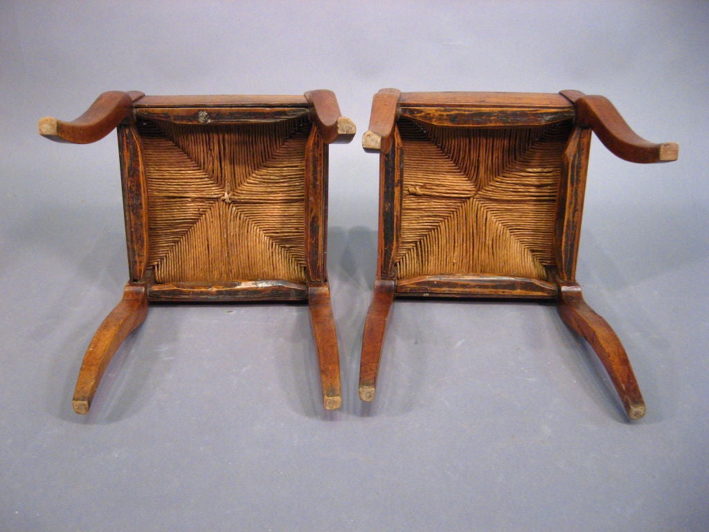 Pair Louis Philippe Benches in Walnut & Rush, France c. 1840 2
