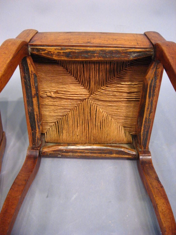 Pair Louis Philippe Benches in Walnut & Rush, France c. 1840 3