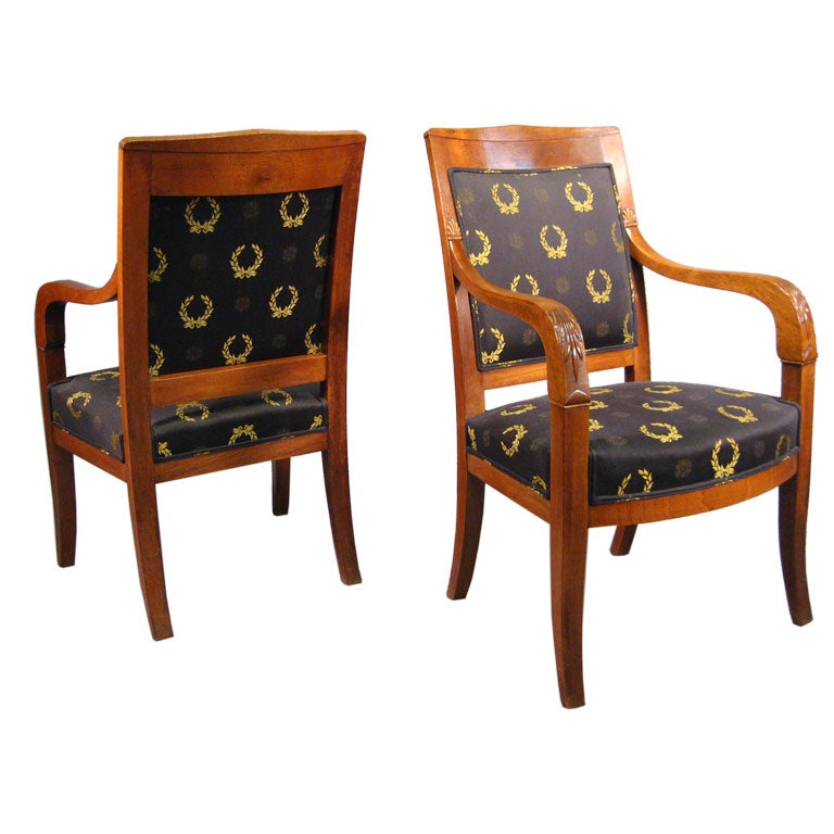 Pair of Empire design Fauteuils in Mahogany, France, circa 1880 For Sale