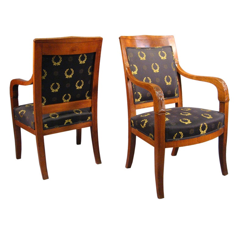 Pair of Empire design Fauteuils in Mahogany, France, circa 1880