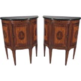 Antique Pair of Demilune Commodini with Marquetry, Italy, c. 1830