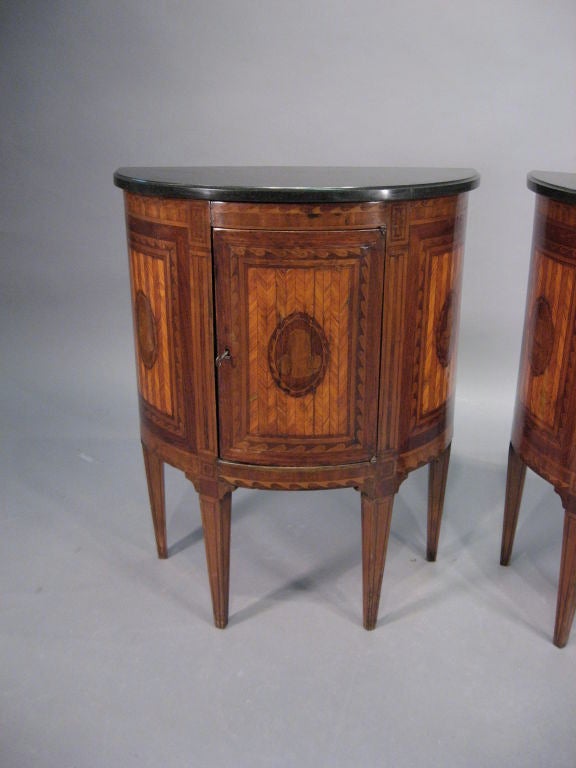 Pair of Demilune Commodini with Marquetry, Italy, c. 1830