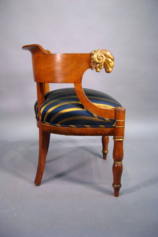 French Empire Fauteuil de Bureau in Walnut with Gilt Accents, c. 1830