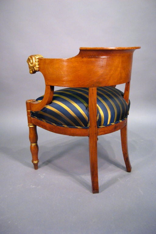 Fabric Empire Fauteuil de Bureau in Walnut with Gilt Accents, c. 1830