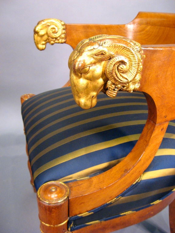 Empire Fauteuil de Bureau in Walnut with Gilt Accents, c. 1830 3