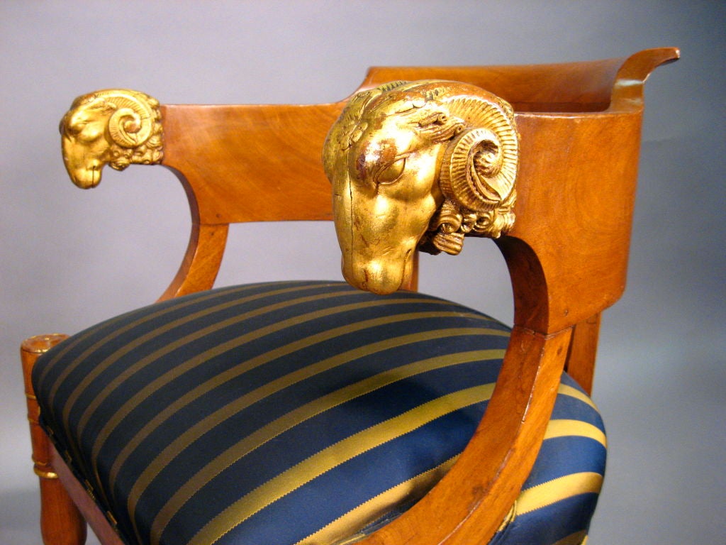 Empire Fauteuil de Bureau in Walnut with Gilt Accents, c. 1830 4