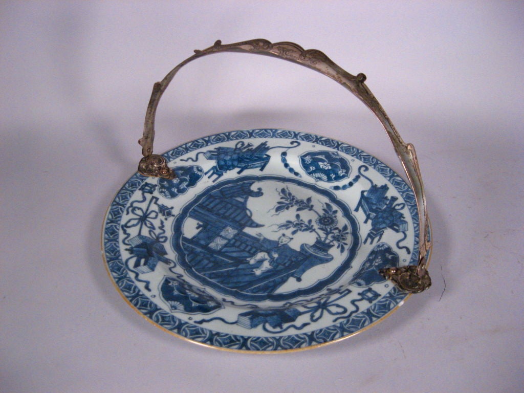 Blue & White "Bajixiang" Dish with European Sterling Handle