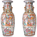 Massive Pair of Rose Medallion Baluster Vases, c. 1860