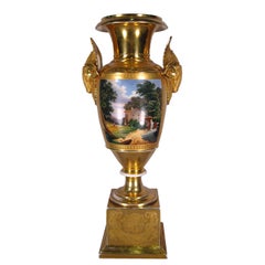 Vase en porcelaine de Paris avec scène de paysage, France vers 1820