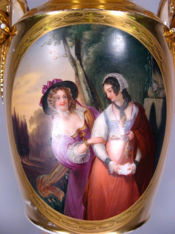 Dipinto a mano Vaso in porcellana di Parigi con scena di paesaggio, Francia, 1820 ca. in vendita