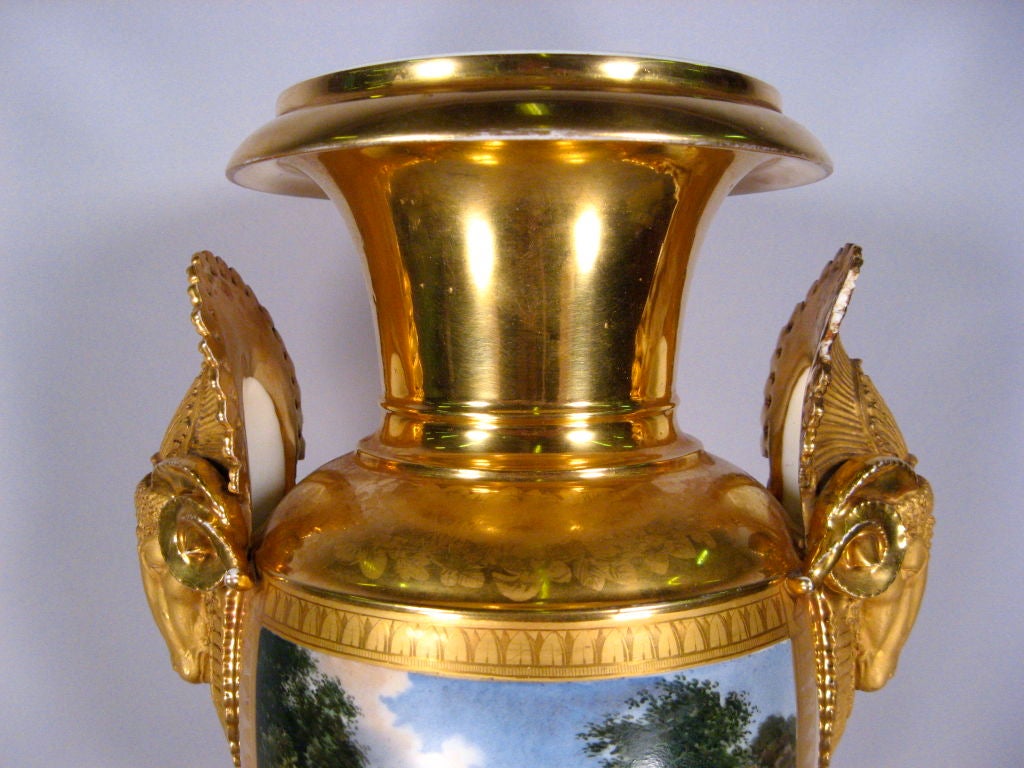 Paris Porcelain Vase with Landscape Scene, France c. 1820 For Sale 3