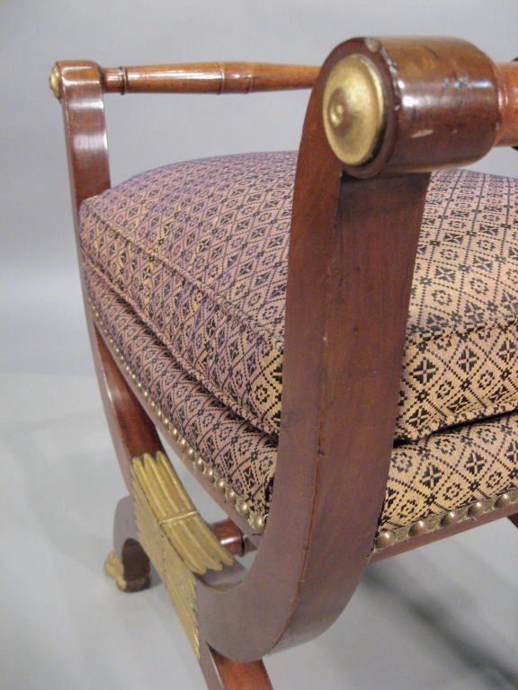 Upholstery Empire Mahogany and Parcel-Gilt X-form Bench, France, circa 1820 For Sale