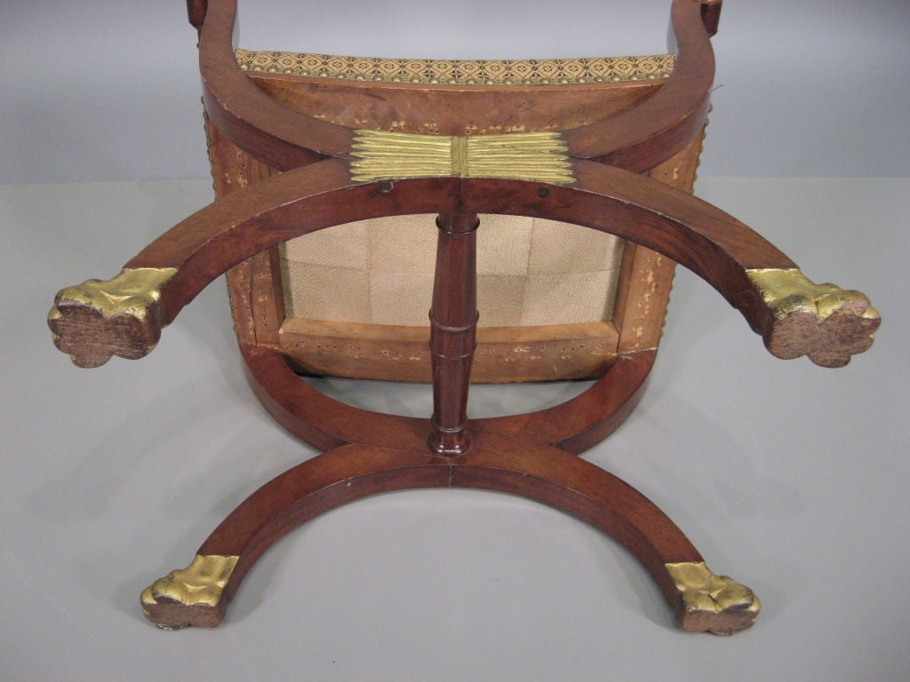 Empire Mahogany and Parcel-Gilt X-form Bench, France, circa 1820 For Sale 1