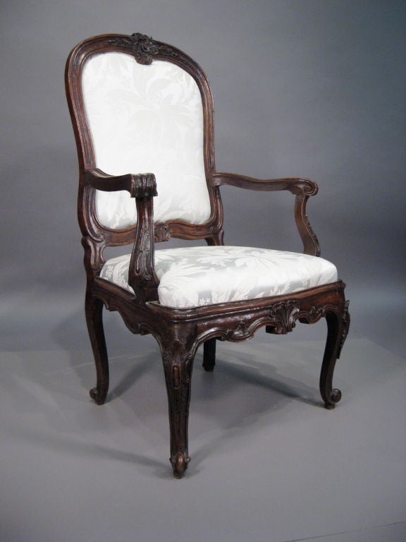 Italian Fauteuil in Carved Walnut, c. 1750