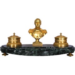 Napoleonic Ormolu & Verde Antico Marble Inkwell, c. 1870