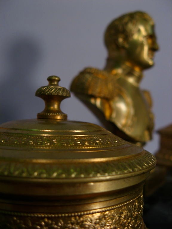 Napoleon III Napoleonic Ormolu & Verde Antico Marble Inkwell, c. 1870 For Sale