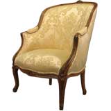 Antique Louis XV Style Bergere  in rubbed painted finish ca. 1850