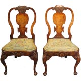 Pair of English Queen Anne Style Walnut Side Chairs ca 1890-1920