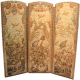 French Three Panel Needlework Screen with Birds, ca. 1890