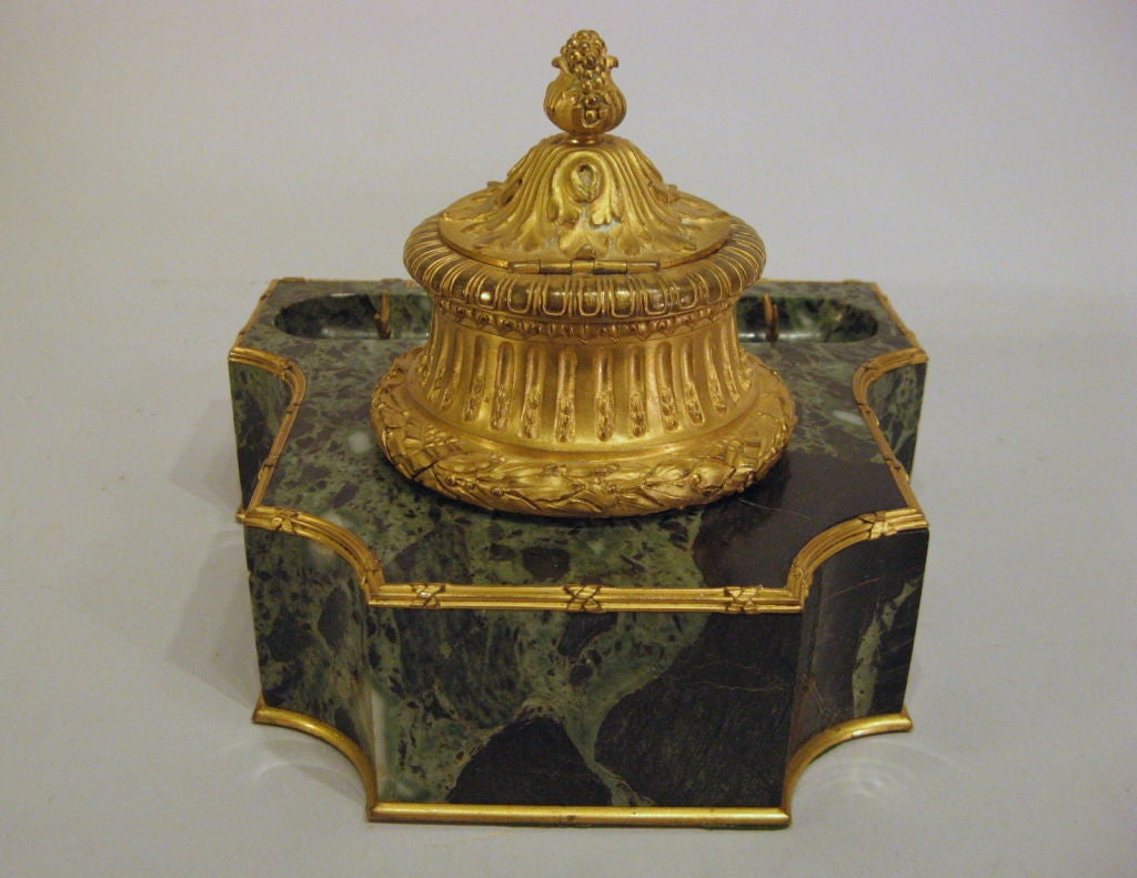 Empire Gilt-Bronze & Variegated Green Marble Desk Set, c.1820 In Good Condition For Sale In Atlanta, GA