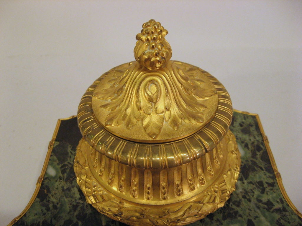 19th Century Empire Gilt-Bronze & Variegated Green Marble Desk Set, c.1820 For Sale