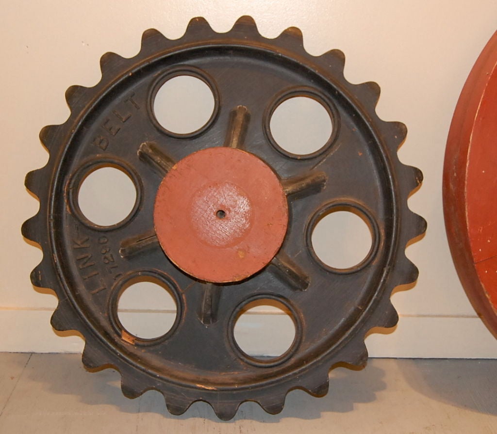 Wooden foundry mold, used for sand casting of their iron counterparts, nice mellowed colors from age and use. The larger gear has been sold.