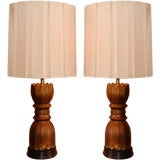 Pair of Bronze Finish Lotus Table Lamps