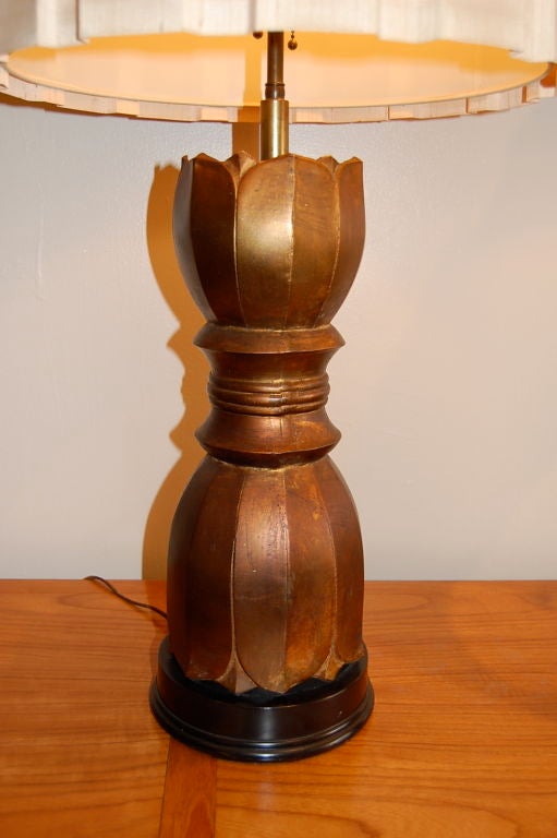 Pair of Bronze Finish Lotus Table Lamps