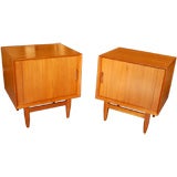 Pair of Teak Tambour Door Night Stands