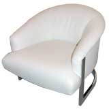 Milo Baughman Chrome and White Leather Barrel Lounge Chair