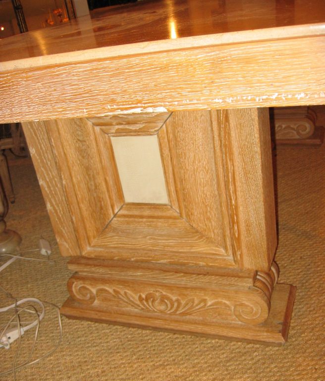 French 1940's Library/Dining Table With Travertine Top