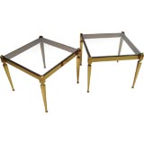 Pair of French 1950
s Brass and Glass Side Tables