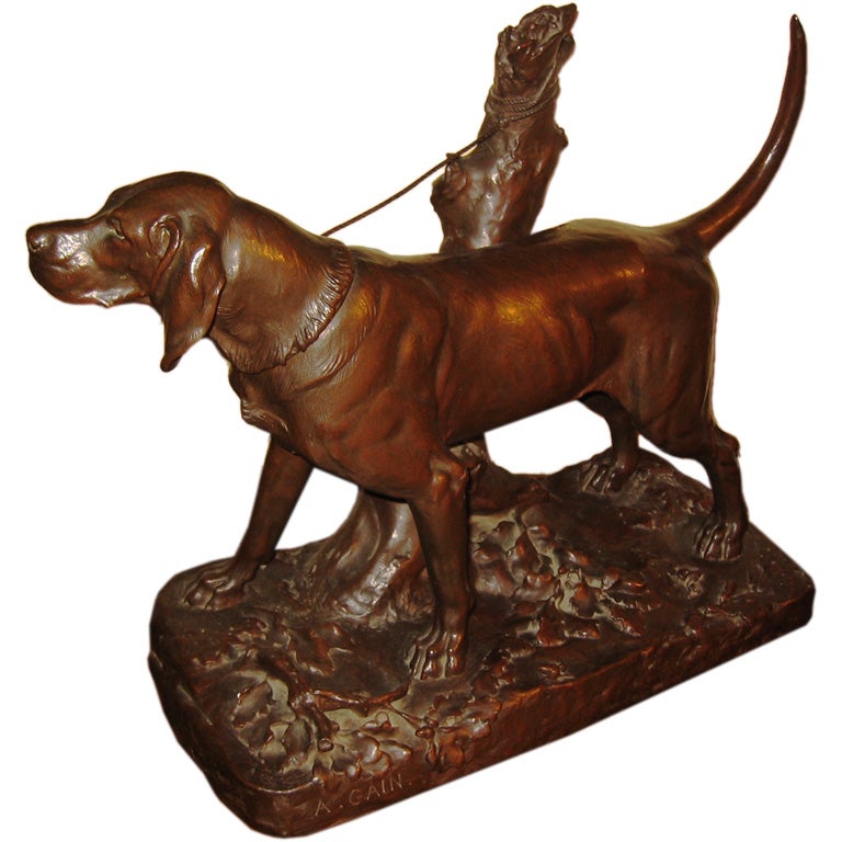 Large Auguste Cain Bronze of Hunting Dog