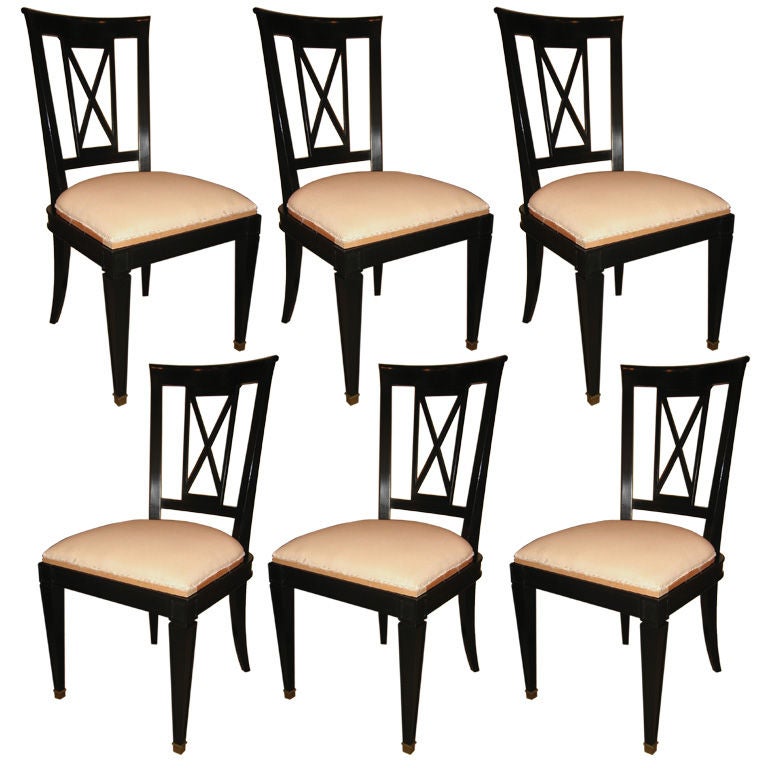 Set Of 6 Black Lacquer Dining Chairs at 1stdibs