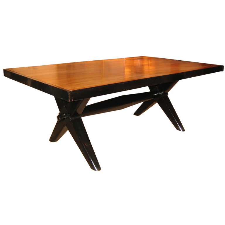 T.H. Robsjohn-Gibbings Style Dining Table With X-Form Base
