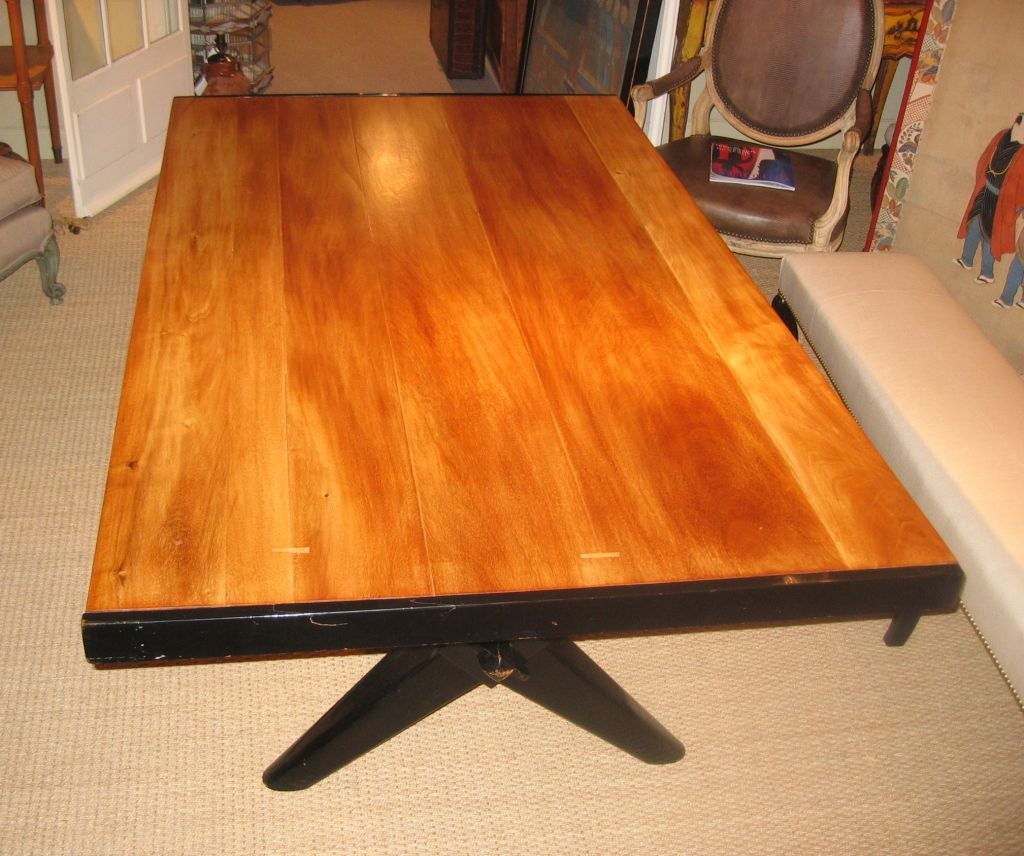 Mid-20th Century T.H. Robsjohn-Gibbings Style Dining Table With X-Form Base