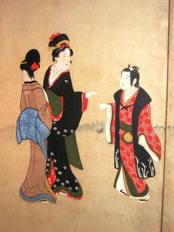 A stunning 19th Century Japanese Meiji Period 6-panel screen on paper, 