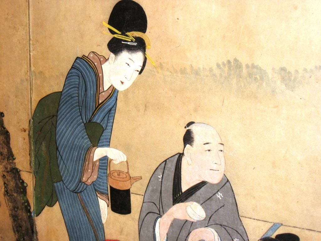 Silk Meiji Period Japanese Screen